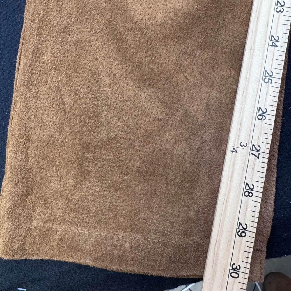 Vintage Tan Suede Leather High Waisted Straight Leg Western Pants Brown 8 - Picture 5 of 8